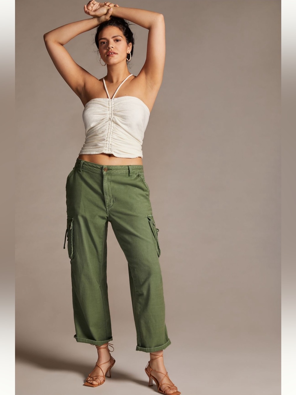 NWT Anthropologie Pilcro Women's Ruched Ribbed Halter in Ivory - size XS